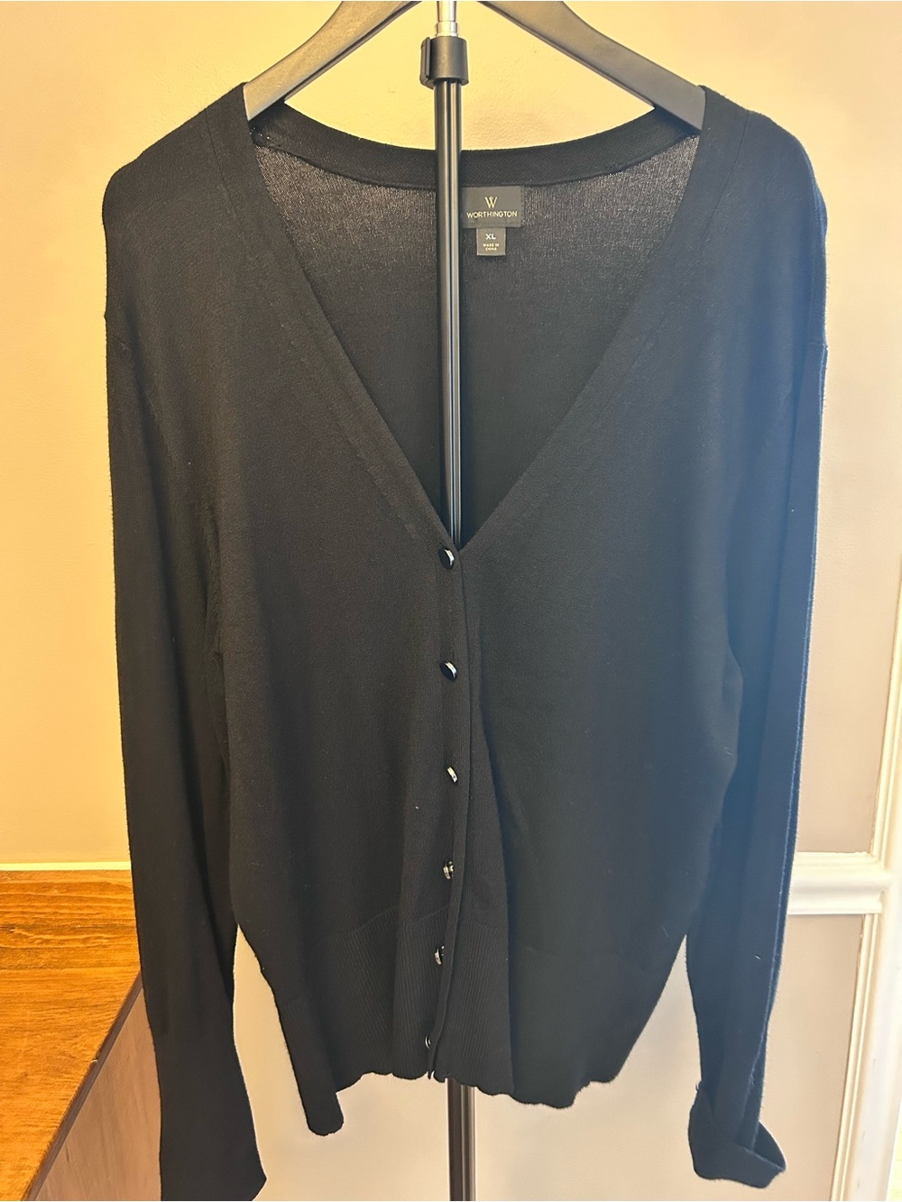 Worthington Black V-Neck Button-Front Cardigan